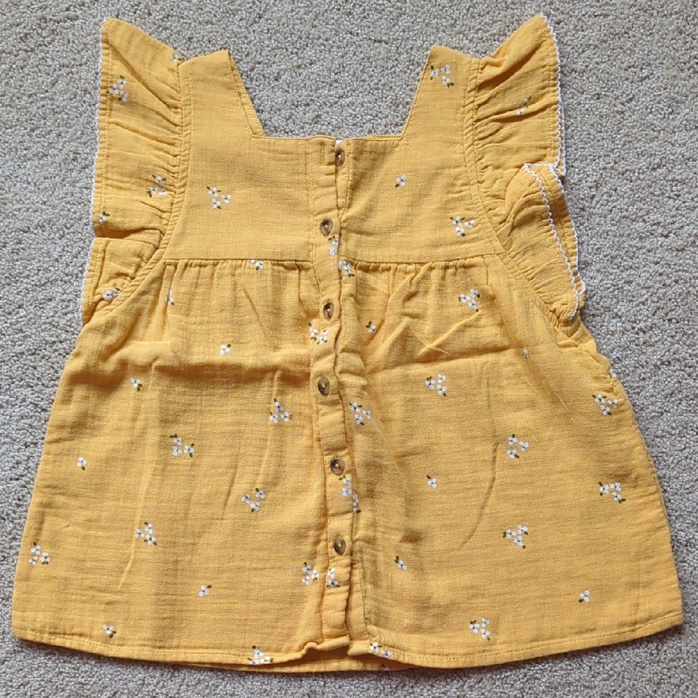 Never Used, Cat&Jack, Yellow Button-Up Top with Floral Embroidery